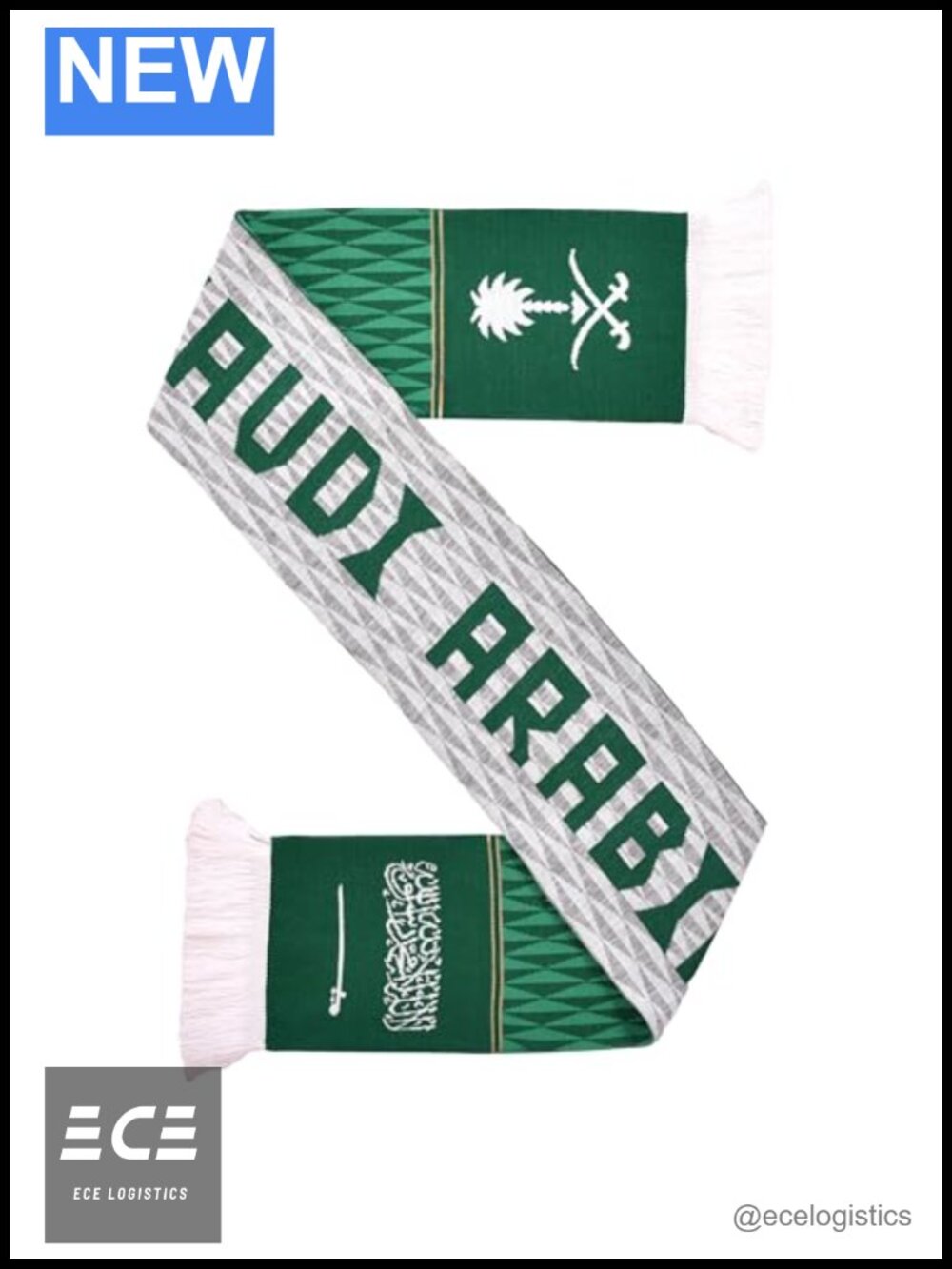 Saudi Arabia Soccer Knit Scarf Double-Sided 57x7in